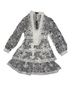 NWT Beulah Black & White Lace Long Sleeve Dress, Size L, Romantic Cottagecore